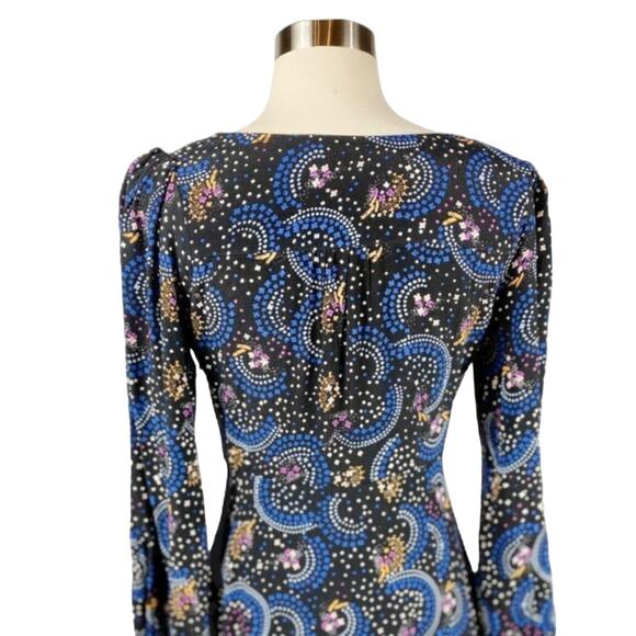 ANTHROPOLOGIE Gianna Tunic Dress Star Galaxy Print Surplice Neck 2 Black NWT - Picture 7 of 10